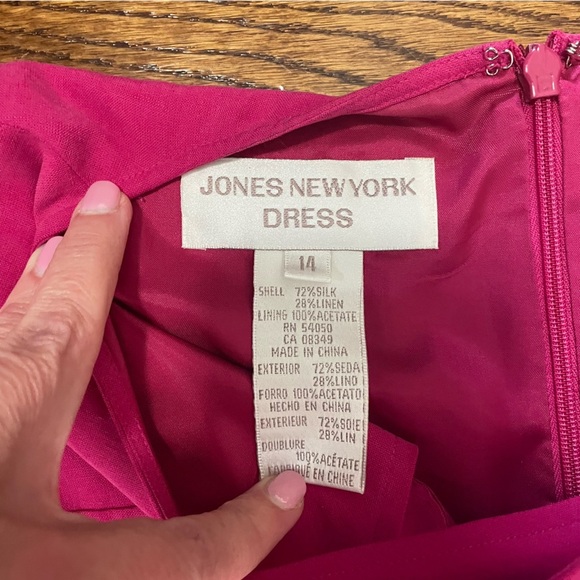 Jones New York Vintage Silk Linen Sheath Dress Size 14 Fuchsia Pink - Picture 2 of 8
